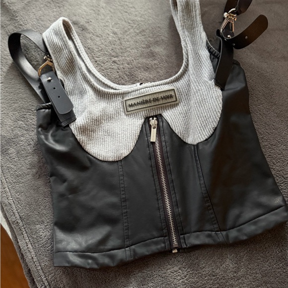 Maniere De Voir Tops - Maniere De Voir Black and Gray Tank Top